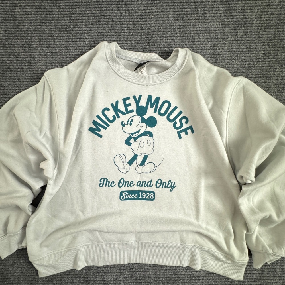 Disney Mickey Mouse Sweatshirt XL Light Gray Graphic Sleeve